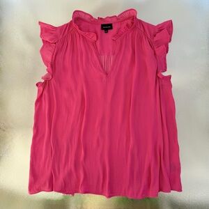Who What Wear Fuchsia Pink Ruffle Collar Flutter Sleeve Blouse ~ Women’s Large